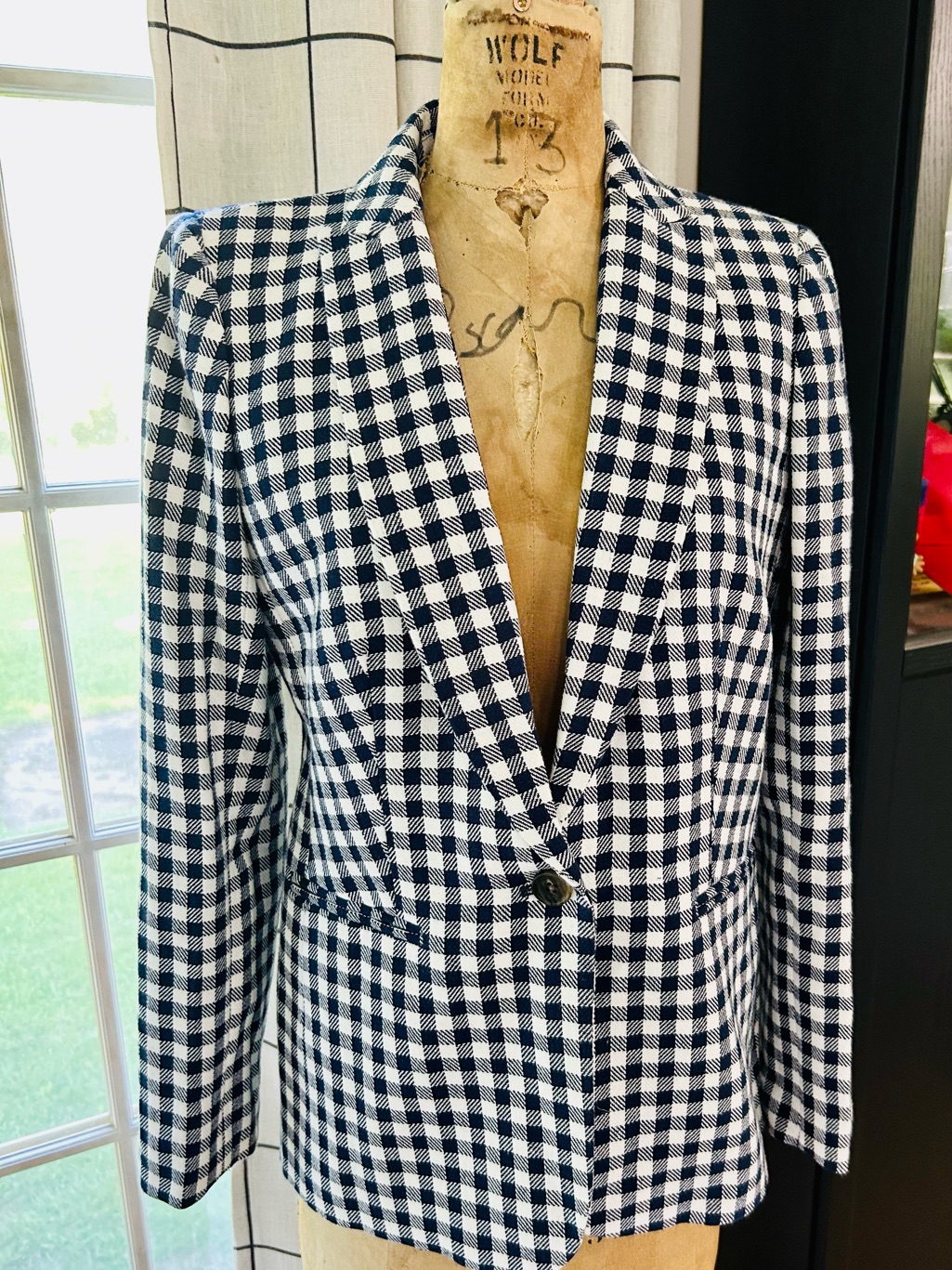 J Crew Women’s Navy & White Gingham Blazer